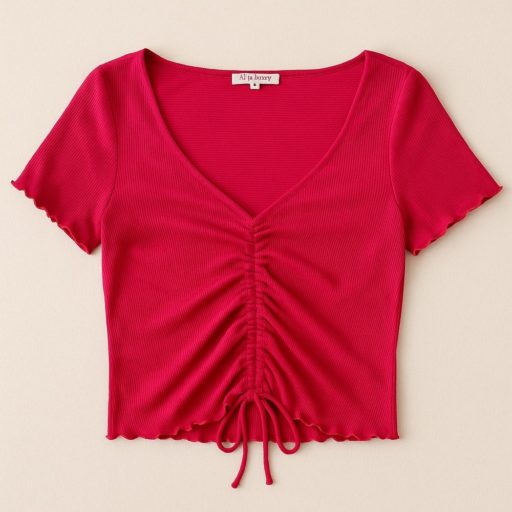 NWOT All in Favor Hot Pink Ruched Top size Large